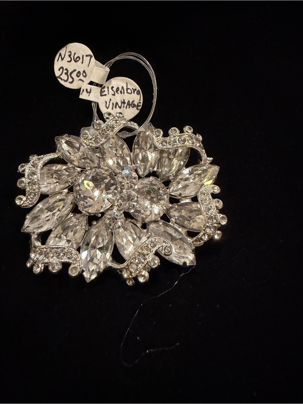 Signed EISENBERG Clear Crystal Rhinestone Statement Brooch
